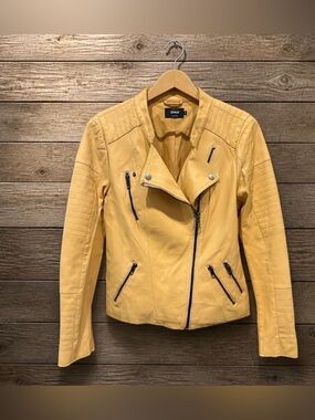ONLY Women's Mustard Faux Leather Jacket